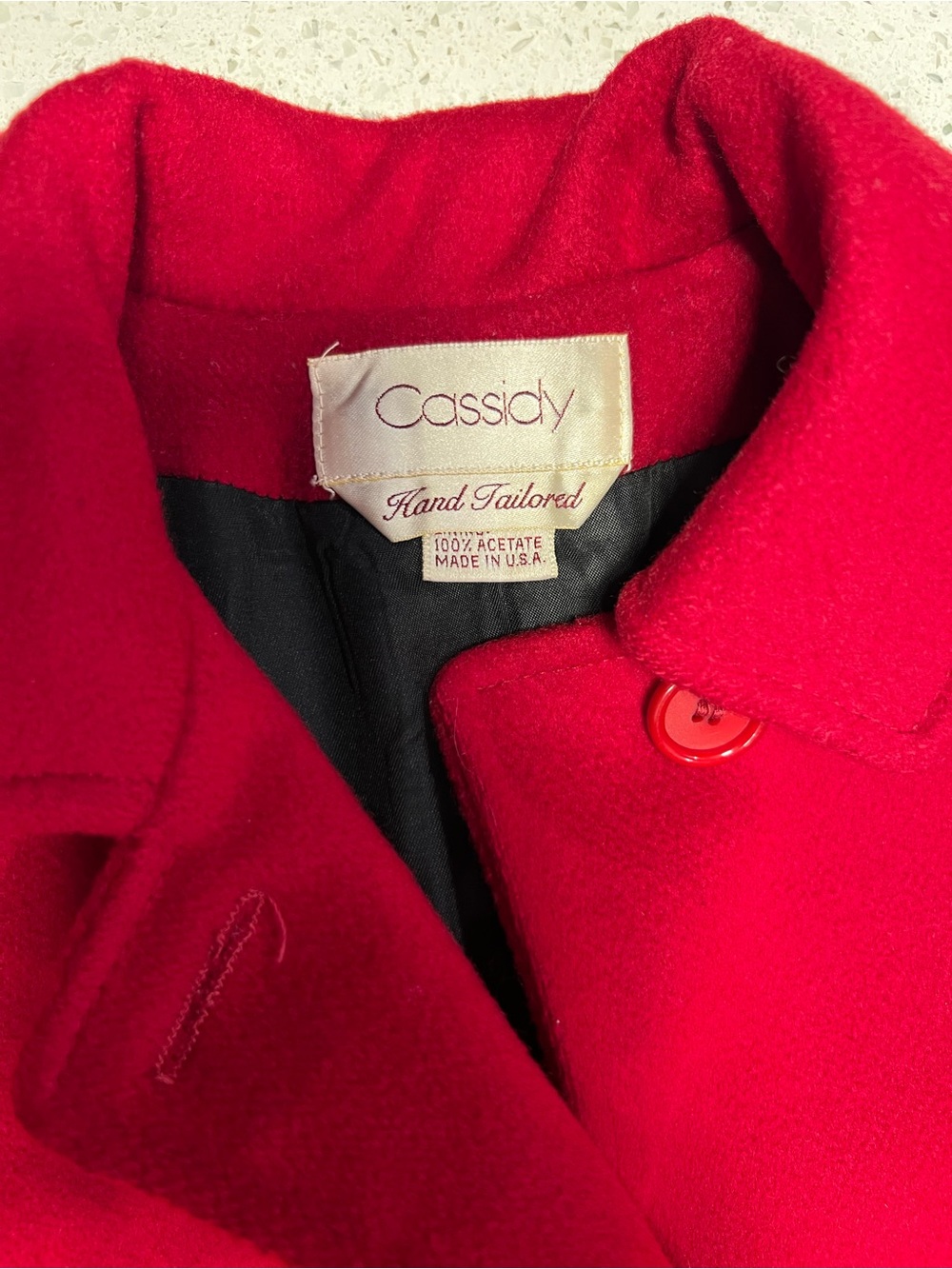 Vintage 80s Cassidy Hand Tailored 100% Pure Wool Cherry Red Coat - Picture 5 of 9